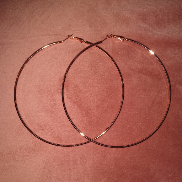 Oversized 4 Inch Rose Gold Hoops Minimalist Round Hoop Big Statement Earrings - Picture 4 of 7